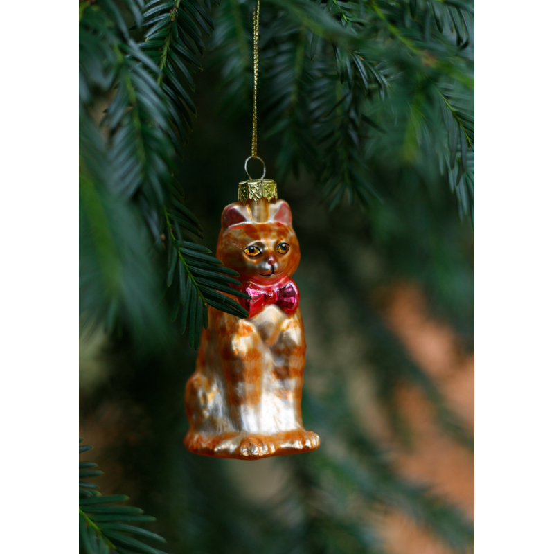 Kerstbal Rode poes - 4 stuks