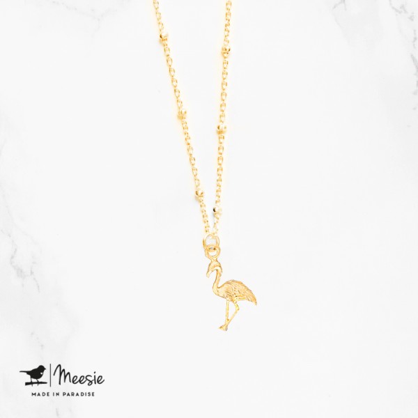 Ketting: Shortie Flamingo bedel goud op zilver - 3 stuks Ketting: Shortie Flamingo bedel goud op zilver - 3 stuks