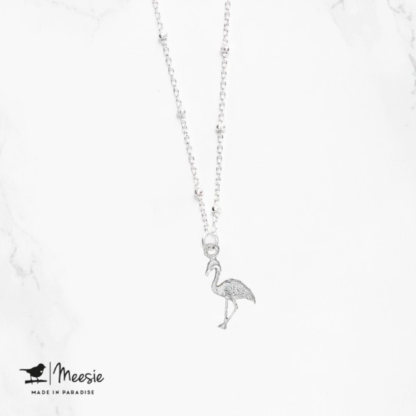 Ketting: Shortie Flamingo bedel zilver - 3 stuks Ketting: Shortie Flamingo bedel zilver - 3 stuks