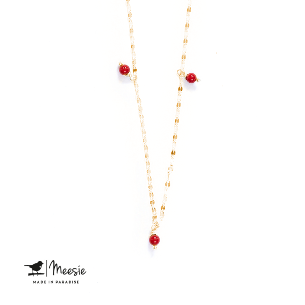 Ketting: Rode Koraal goud op zilver - 3 stuks Ketting: Rode Koraal goud op zilver - 3 stuks