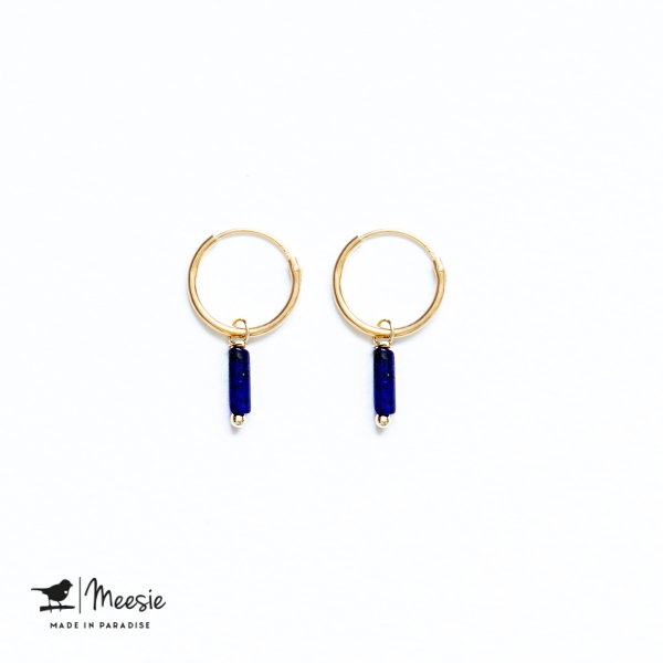 Oorbellen Lapis Lazuli staafje goud op zilver Oorbellen Lapis Lazuli staafje goud op zilver