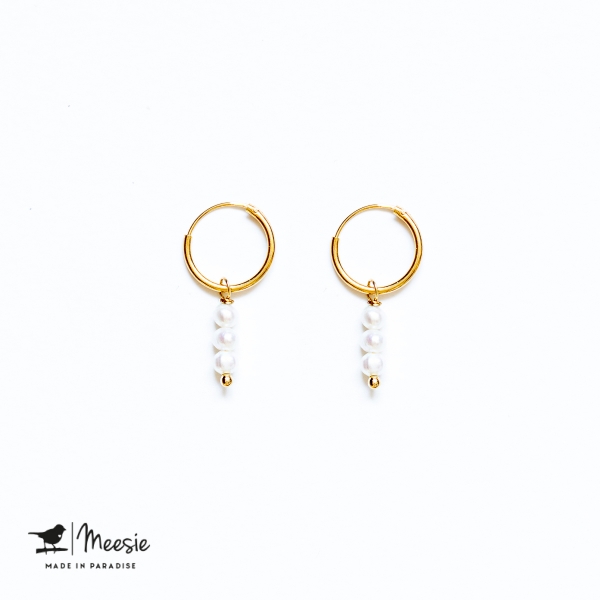 Oorbellen Zoetwater Parel Triple goud op zilver Oorbellen Zoetwater Parel Triple goud op zilver