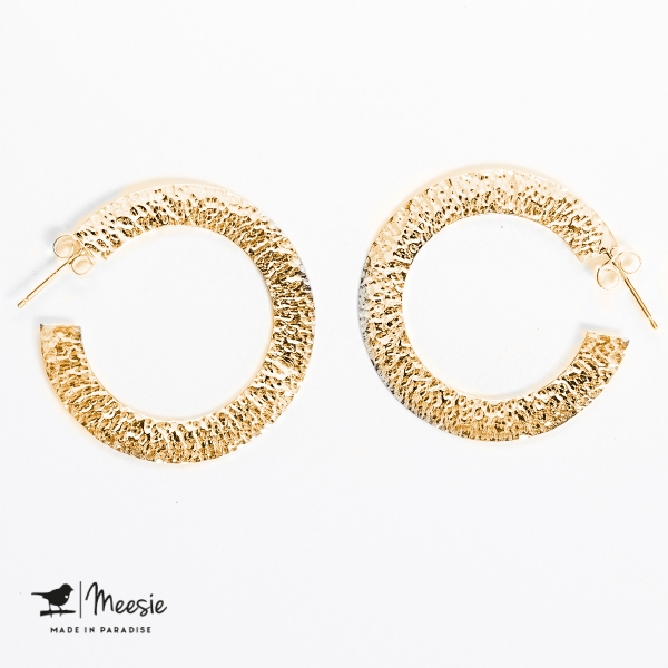 Oorbellen Princess gehamerd medium goud op zilver - 3 sets Oorbellen Princess gehamerd medium goud op zilver - 3 sets