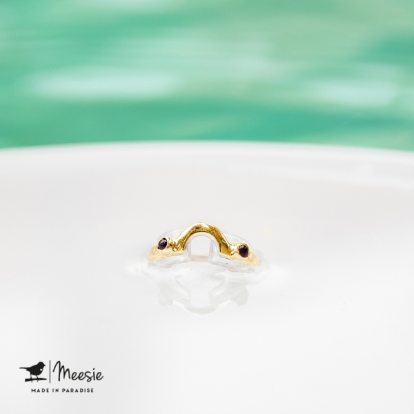 Ring Rainbow met mini Granaat edelstenen goud op zilver - 3 stuks Ring Rainbow met mini Granaat edelstenen goud op zilver - 3 stuks