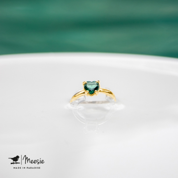 Ring Groene Kwarts Hart edelsteen goud op zilver - 3 stuks Ring Groene Kwarts Hart edelsteen goud op zilver - 3 stuks
