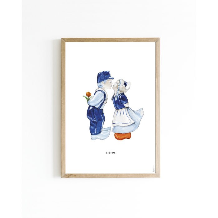 Mini poster Holland Delfts blauw kussend paartje 15x20 6 st.