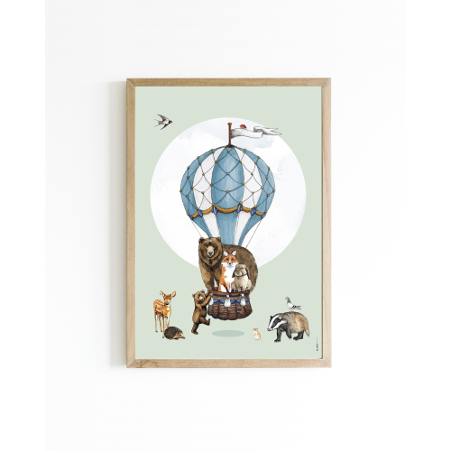 Poster Air balloon forest animals A4